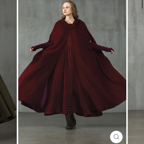 Linennaive Outlander 100% Wool Cloak Coat- Burgundy - Picture 1 of 5